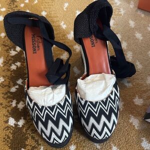 Missoni Black and White Zigzag Espadrilles Wedge Shoes